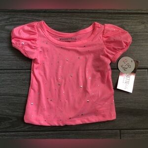 Nanette Baby|baby girl neon pink short sleeve top with silver polka dot•••NWY